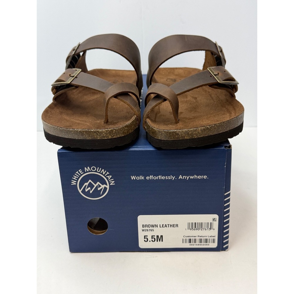 White Mountain Women's Gracie Footbed Sandals Brown Leather Size 5.5M NWT/BOX